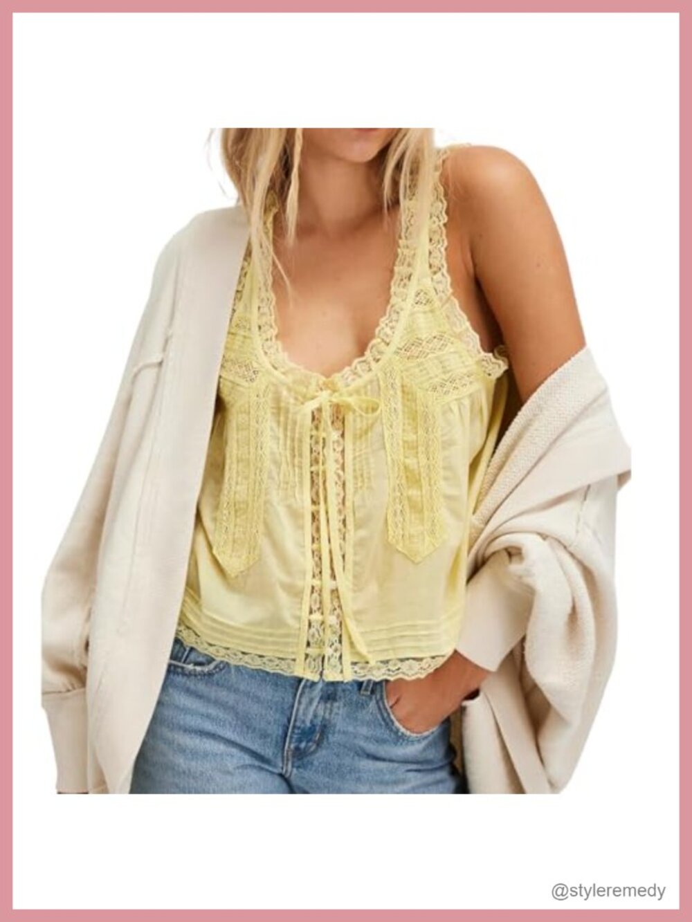 Sleeveless Ruffled Lace Trim Chiffon Crop Top Scoop Neck Flowy Button Down Tie